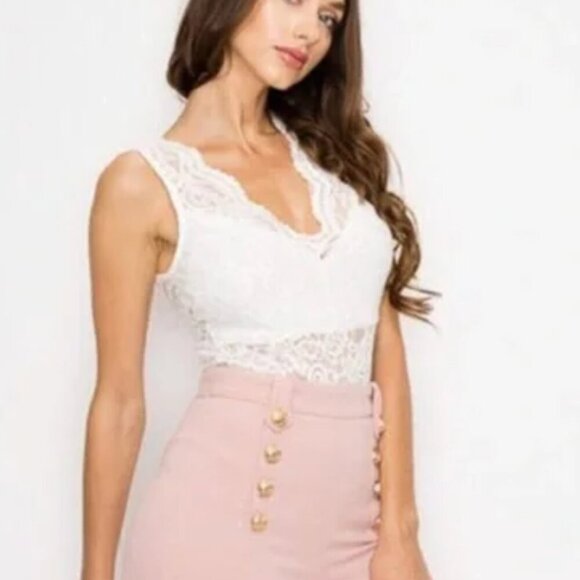 White lace sleeveless bodysuit one piece size small - Picture 1 of 12